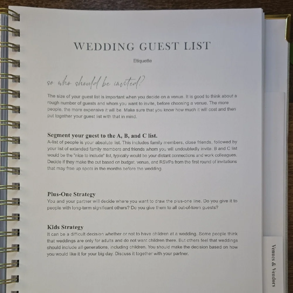 New Elegant Sage Wedding Planner with Gold Accents
